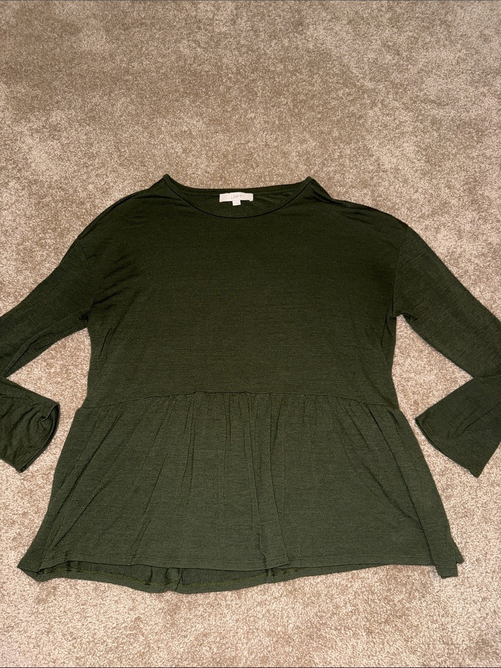 LOFT Dark Green Peplum Knit Top - XL